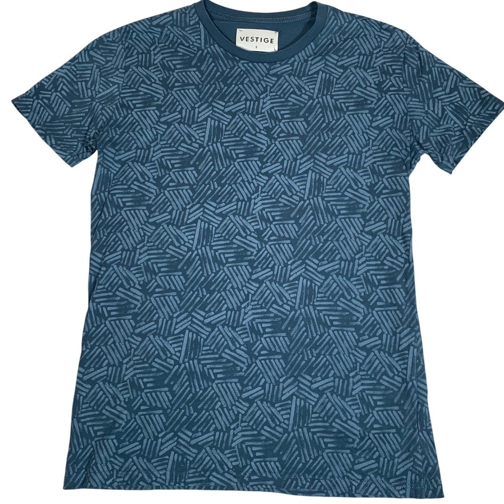 Vestige Abstract Print T-Shirt Mens Small‎ Blue Geometric Cotton Made in USA EX